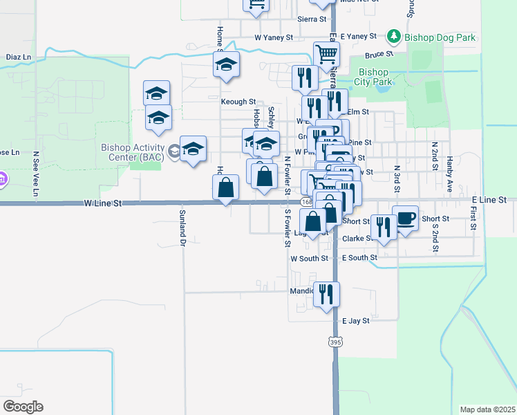 map of restaurants, bars, coffee shops, grocery stores, and more near 144 Fulton Street in Bishop