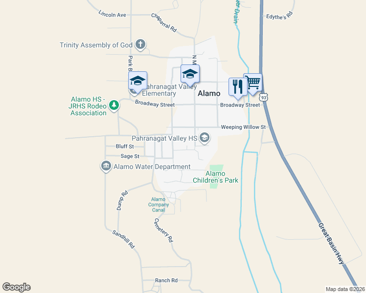 map of restaurants, bars, coffee shops, grocery stores, and more near 391 Pahranagat Street in Alamo
