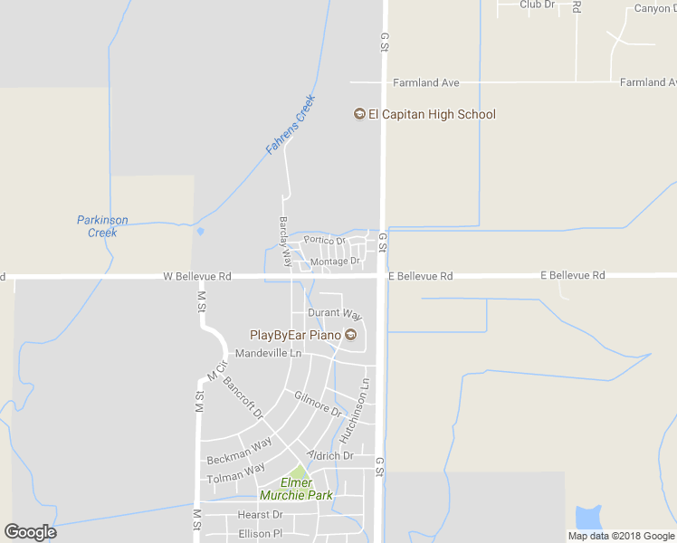map of restaurants, bars, coffee shops, grocery stores, and more near 282 Montage Drive in Merced