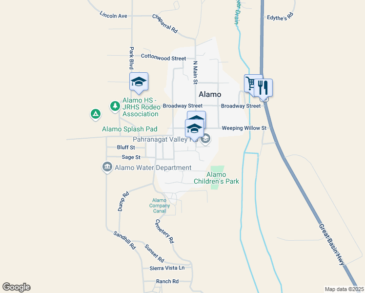 map of restaurants, bars, coffee shops, grocery stores, and more near 391 Pahranagat Street in Alamo