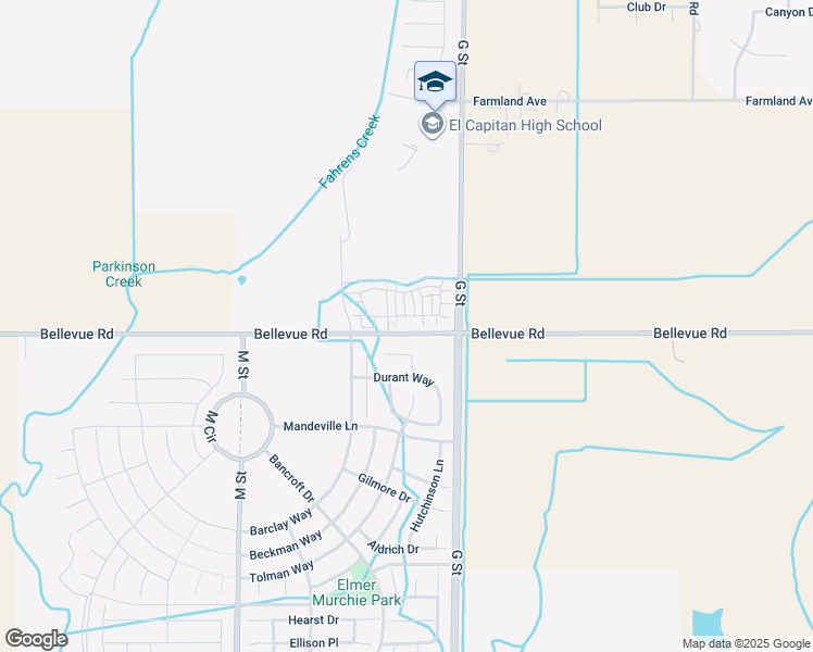map of restaurants, bars, coffee shops, grocery stores, and more near 282 Montage Drive in Merced