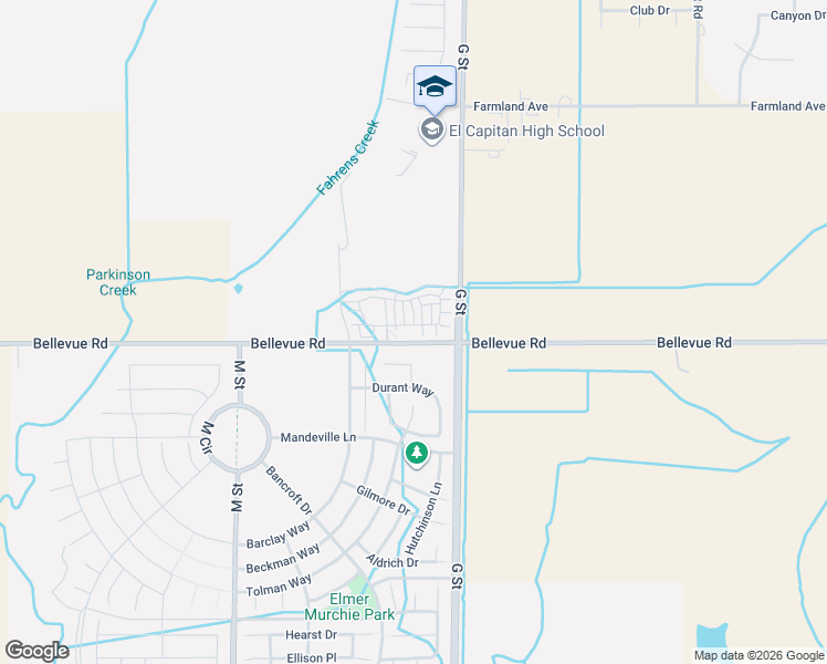 map of restaurants, bars, coffee shops, grocery stores, and more near 242 Montage Drive in Merced