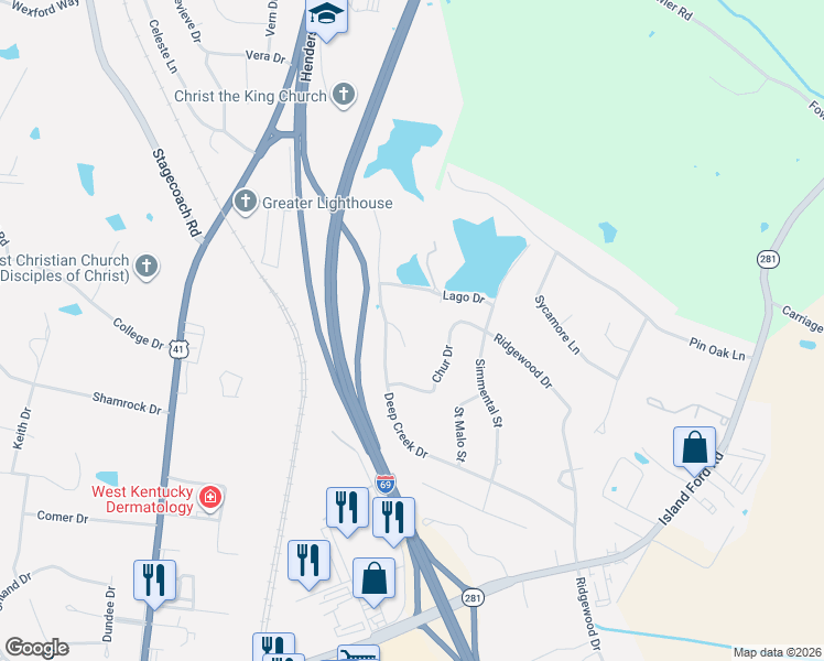map of restaurants, bars, coffee shops, grocery stores, and more near 3859-4099 Deep Creek Drive in Madisonville