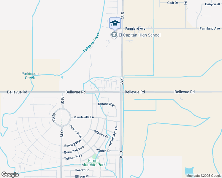 map of restaurants, bars, coffee shops, grocery stores, and more near 218 Montage Drive in Merced