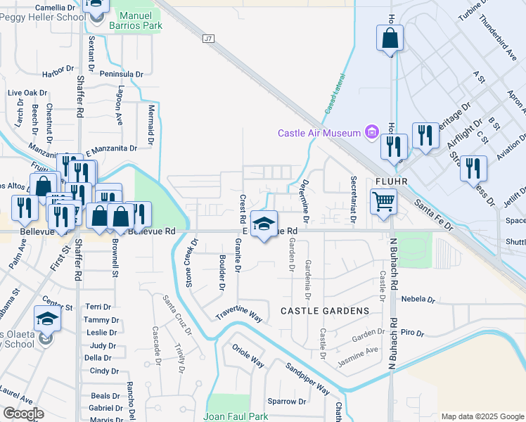 map of restaurants, bars, coffee shops, grocery stores, and more near 2849 Nashua Street in Atwater