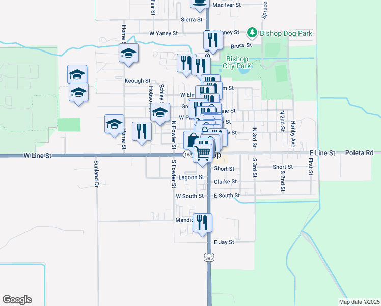 map of restaurants, bars, coffee shops, grocery stores, and more near 200-398 Church St in Bishop