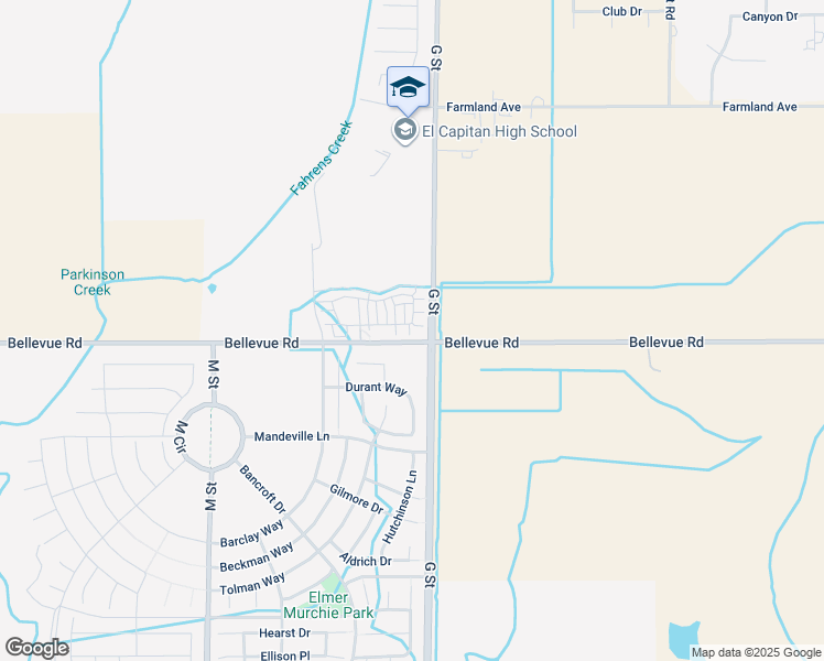 map of restaurants, bars, coffee shops, grocery stores, and more near 154 Montage Drive in Merced
