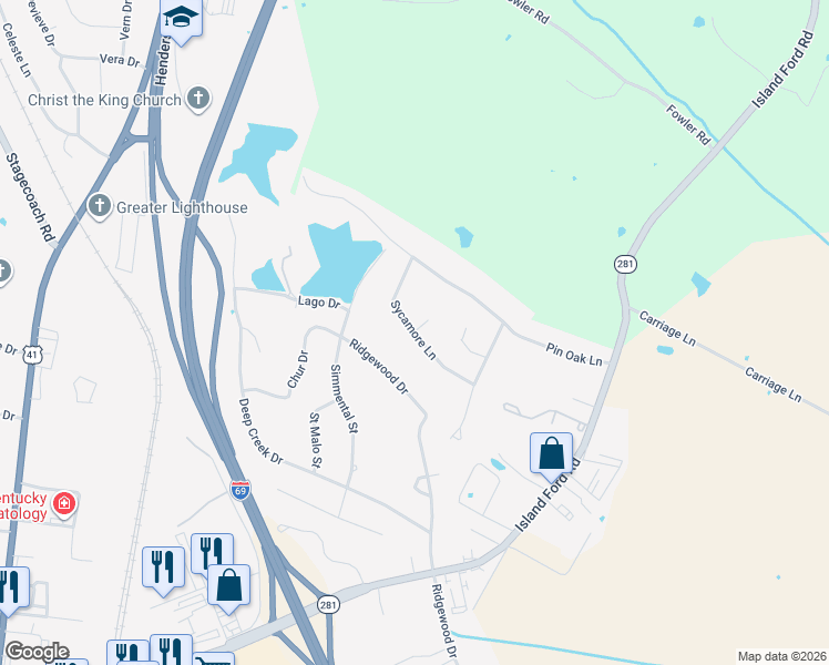 map of restaurants, bars, coffee shops, grocery stores, and more near 363 Sycamore Ln in Madisonville