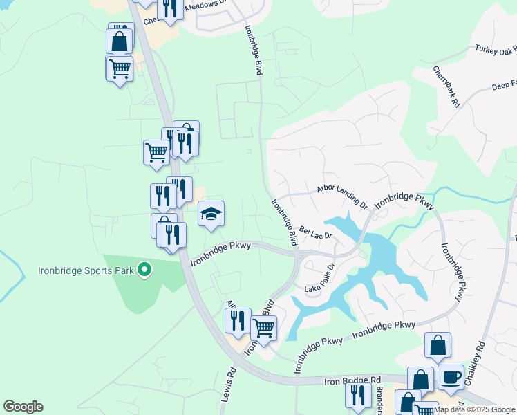 map of restaurants, bars, coffee shops, grocery stores, and more near 11253 Benton Pointe Way in Chester