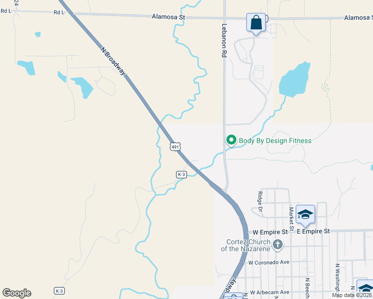 map of restaurants, bars, coffee shops, grocery stores, and more near 10198 U.S. 491 in Cortez