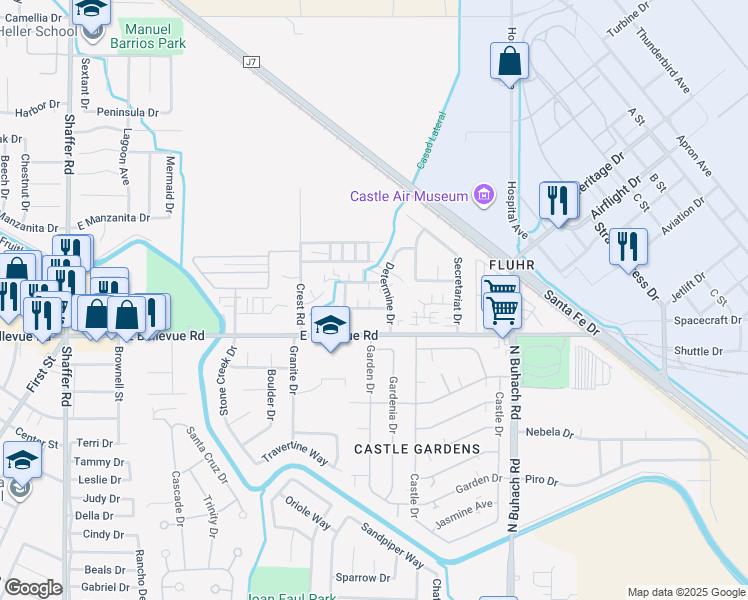 map of restaurants, bars, coffee shops, grocery stores, and more near 2880 Determine Drive in Atwater