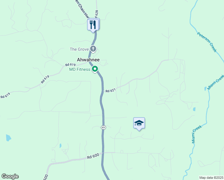 map of restaurants, bars, coffee shops, grocery stores, and more near 45304 Road 621 in Ahwahnee