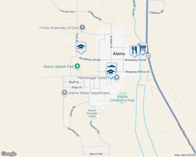 map of restaurants, bars, coffee shops, grocery stores, and more near 480 Box Canyon Road in Alamo