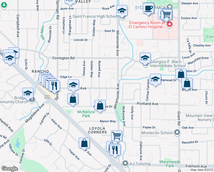 map of restaurants, bars, coffee shops, grocery stores, and more near 941 Berry Avenue in Los Altos