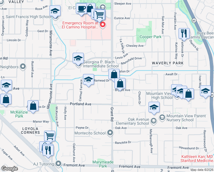 map of restaurants, bars, coffee shops, grocery stores, and more near 1161 Volti Lane in Los Altos