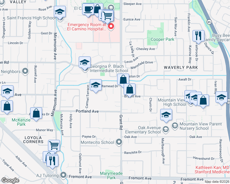 map of restaurants, bars, coffee shops, grocery stores, and more near 1161 Volti Lane in Los Altos