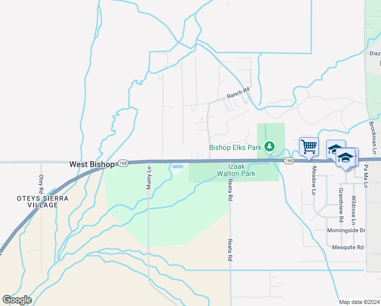 map of restaurants, bars, coffee shops, grocery stores, and more near 3781 West Line Street in Bishop