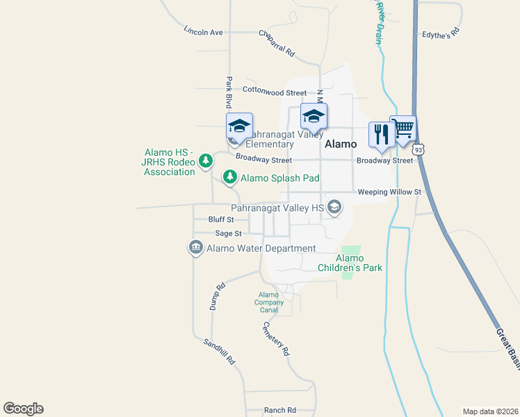 map of restaurants, bars, coffee shops, grocery stores, and more near 171 Paradise Road in Alamo