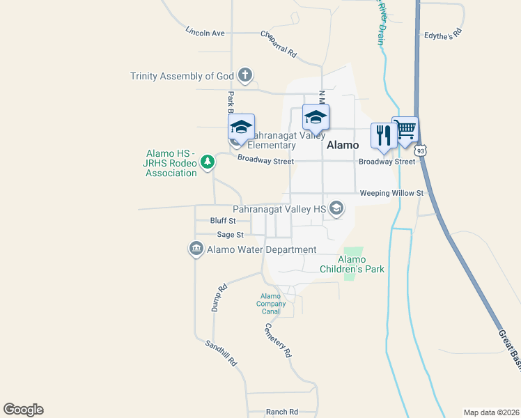 map of restaurants, bars, coffee shops, grocery stores, and more near 168 Wilson Way in Alamo