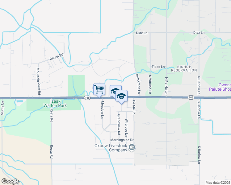 map of restaurants, bars, coffee shops, grocery stores, and more near 2989 Milovich Drive in Bishop