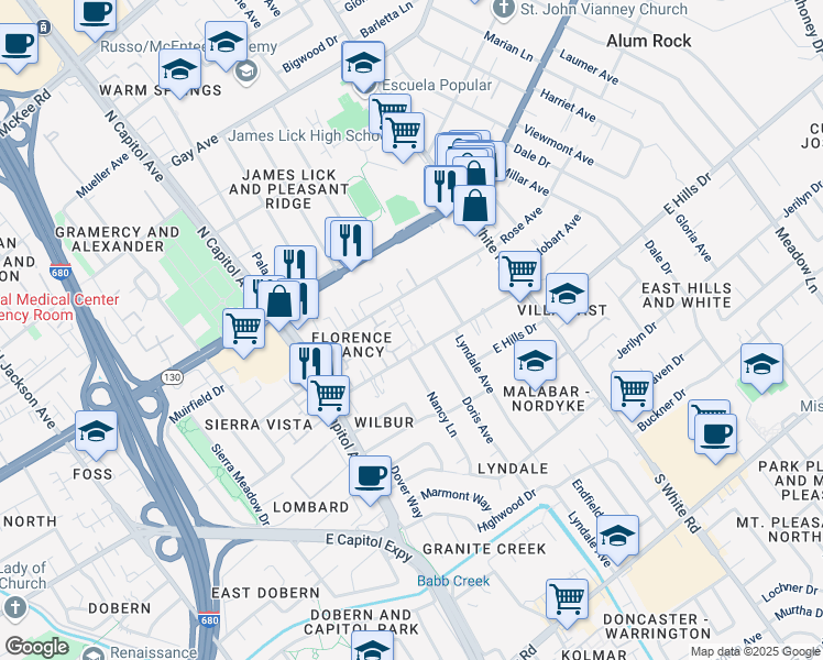 map of restaurants, bars, coffee shops, grocery stores, and more near 150 Nancy Lane in San Jose