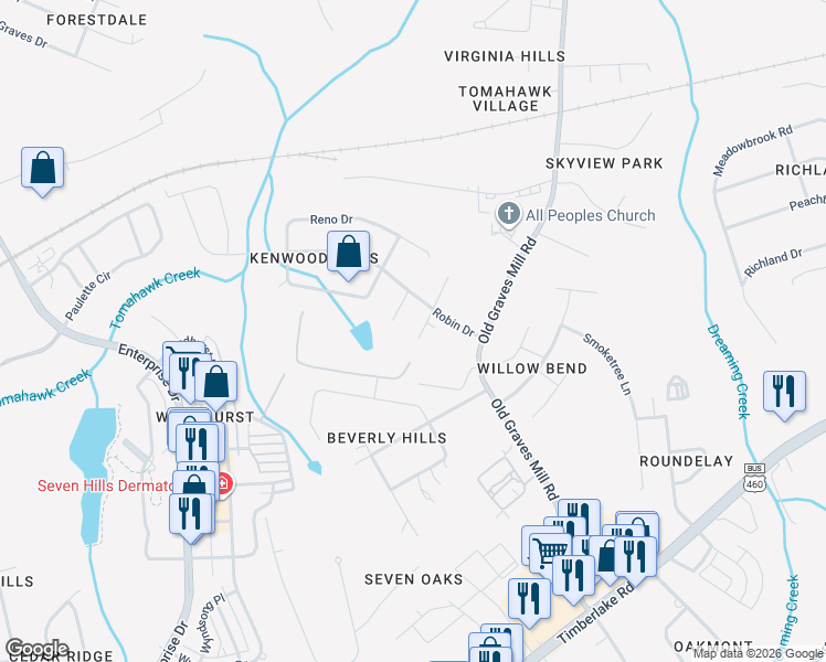 map of restaurants, bars, coffee shops, grocery stores, and more near 106 Hook Drive in Lynchburg