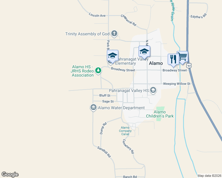map of restaurants, bars, coffee shops, grocery stores, and more near 655 Box Canyon Street in Alamo