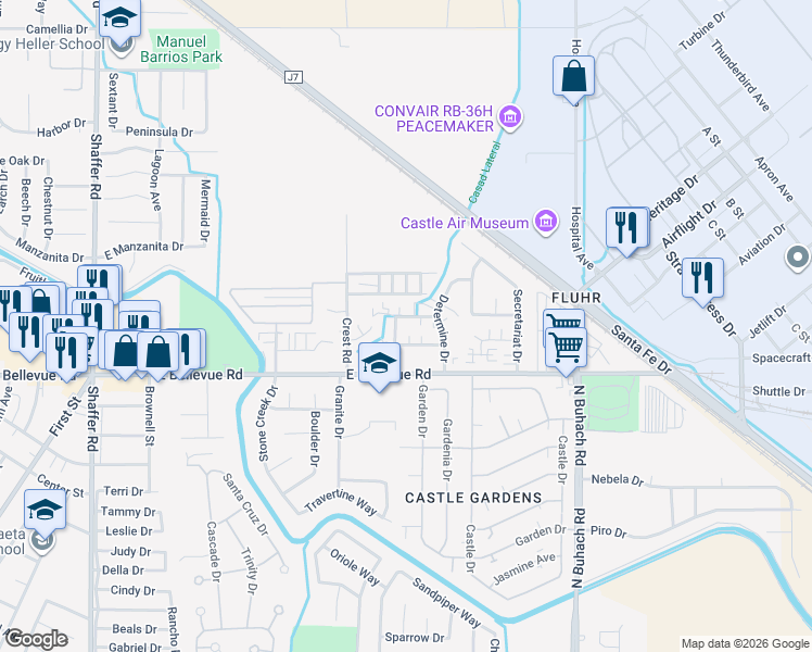 map of restaurants, bars, coffee shops, grocery stores, and more near 1110 Kelso Street in Atwater