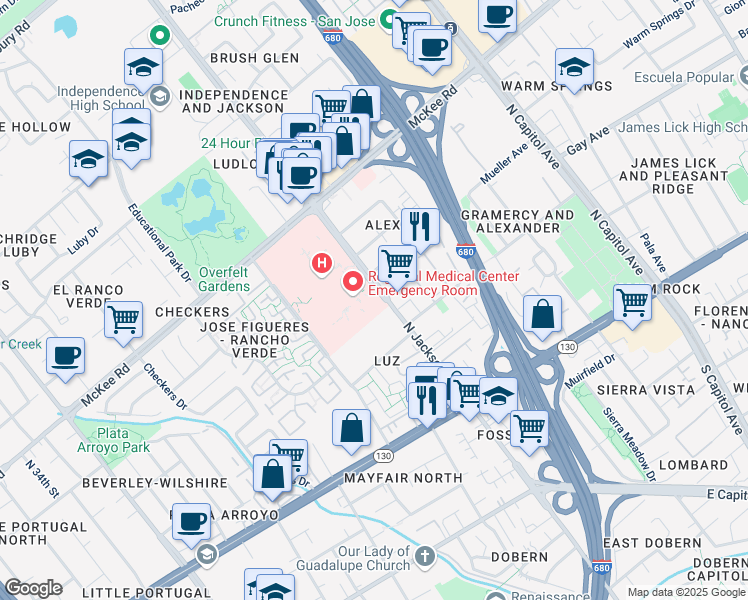 map of restaurants, bars, coffee shops, grocery stores, and more near 175 North Jackson Avenue in San Jose