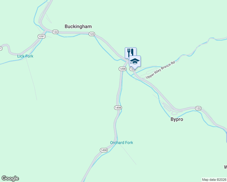 map of restaurants, bars, coffee shops, grocery stores, and more near 134 Highway 1498 in Bevinsville
