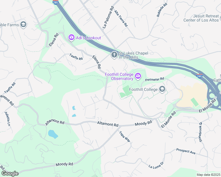 map of restaurants, bars, coffee shops, grocery stores, and more near 25751 Elena Road in Los Altos Hills