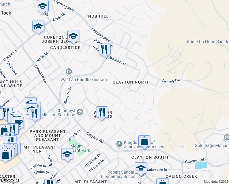 map of restaurants, bars, coffee shops, grocery stores, and more near 1575 Calco Creek Drive in San Jose