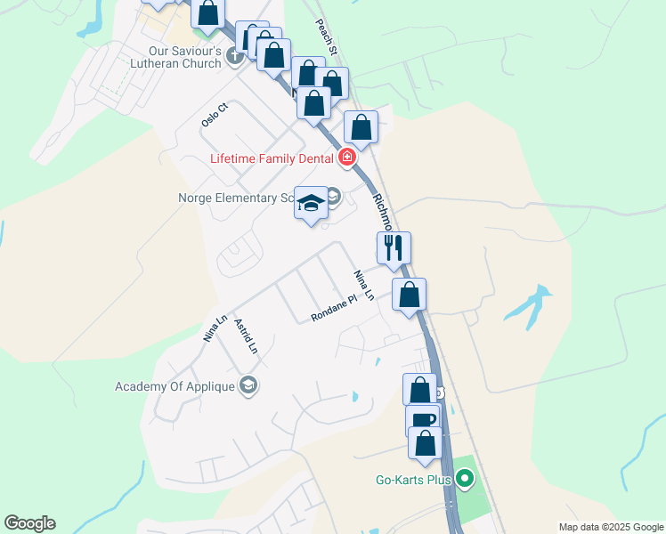 map of restaurants, bars, coffee shops, grocery stores, and more near 108 Trolls Path in Williamsburg