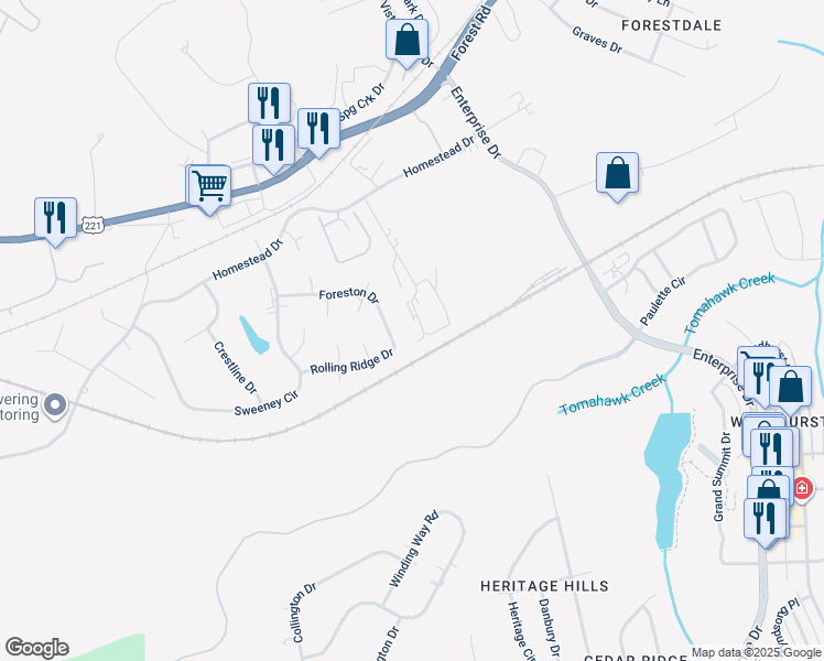 map of restaurants, bars, coffee shops, grocery stores, and more near 1316 Blane Drive in Lynchburg