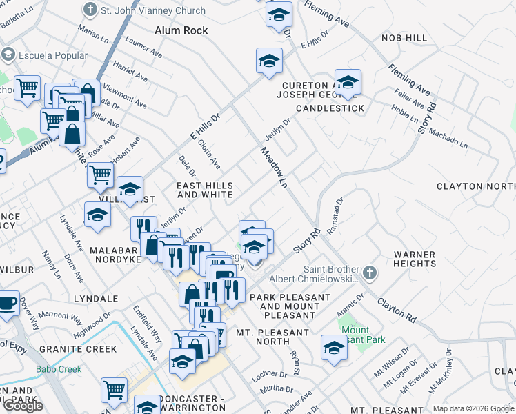 map of restaurants, bars, coffee shops, grocery stores, and more near 10211 Roehampton Avenue in San Jose