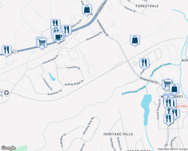 map of restaurants, bars, coffee shops, grocery stores, and more near 1316 Blane Drive in Lynchburg