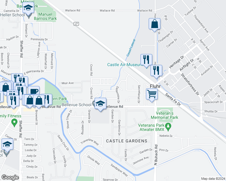 map of restaurants, bars, coffee shops, grocery stores, and more near 1185 Kelso Street in Atwater