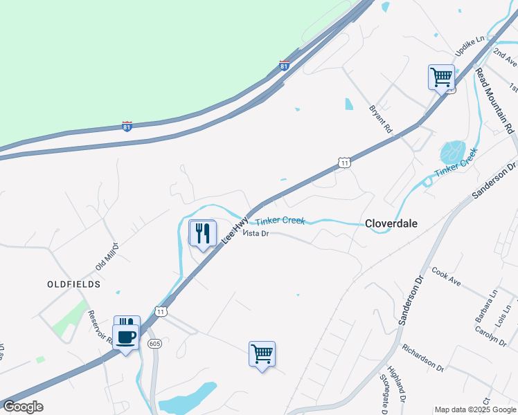 map of restaurants, bars, coffee shops, grocery stores, and more near 622 Route 11 in Roanoke