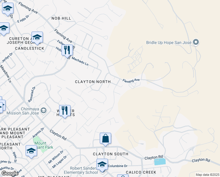 map of restaurants, bars, coffee shops, grocery stores, and more near 3660 Mace Court in San Jose