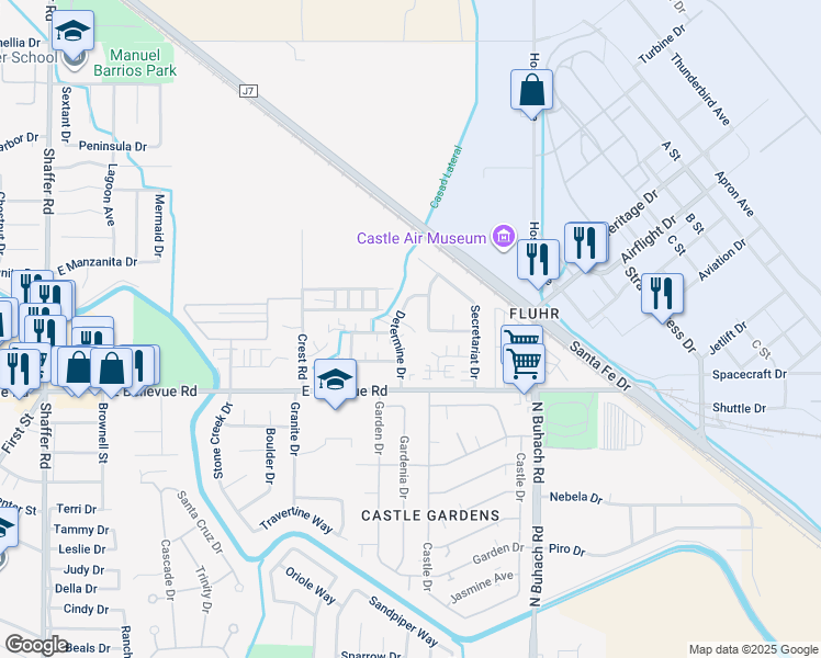 map of restaurants, bars, coffee shops, grocery stores, and more near 2880 Determine Drive in Atwater