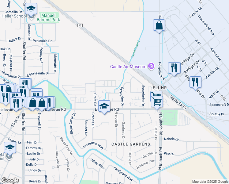map of restaurants, bars, coffee shops, grocery stores, and more near 2880 Nashua Street in Atwater