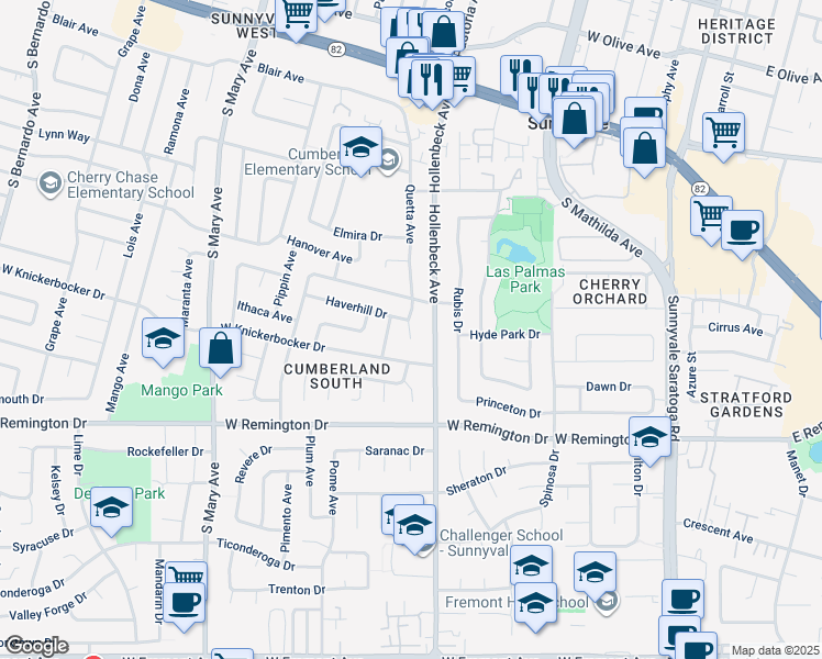 map of restaurants, bars, coffee shops, grocery stores, and more near 889 Quetta Court in Sunnyvale