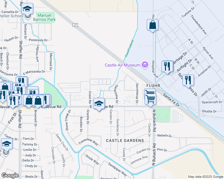 map of restaurants, bars, coffee shops, grocery stores, and more near 1211 Kelso Street in Atwater