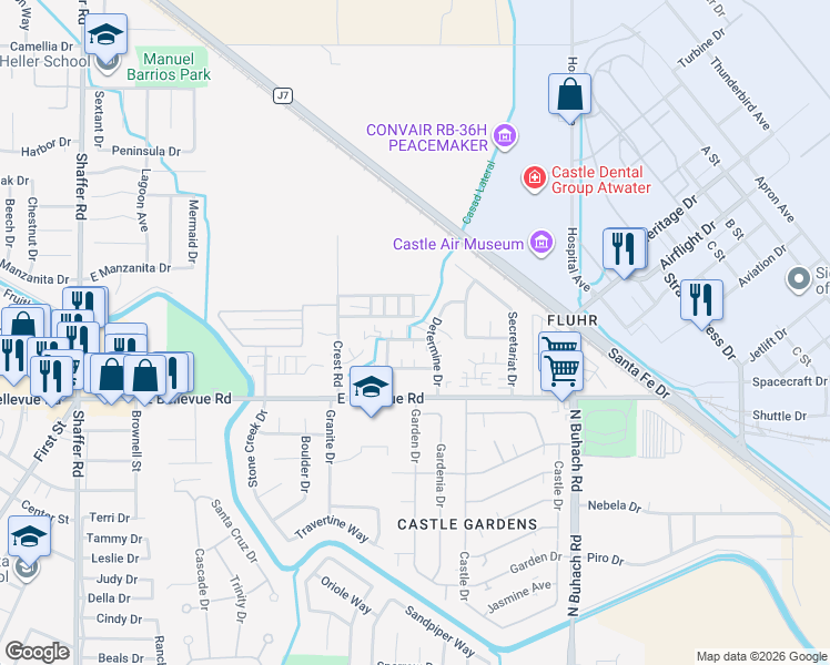 map of restaurants, bars, coffee shops, grocery stores, and more near 1171 Kelso Street in Atwater