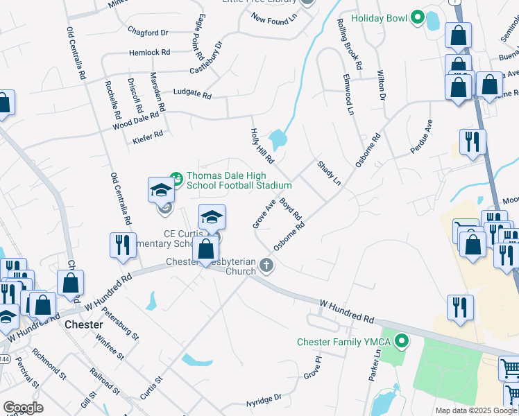 map of restaurants, bars, coffee shops, grocery stores, and more near 3310 Grove Avenue in Chester