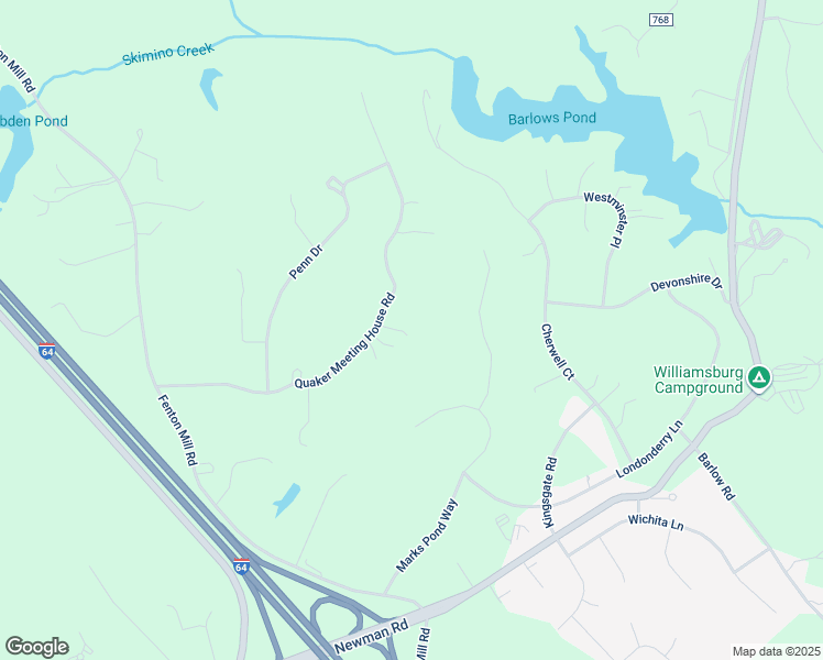 map of restaurants, bars, coffee shops, grocery stores, and more near 125 Route 1601 in Williamsburg