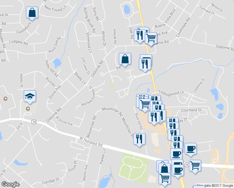 map of restaurants, bars, coffee shops, grocery stores, and more near 12137 Perdue Springs Loop in Chester