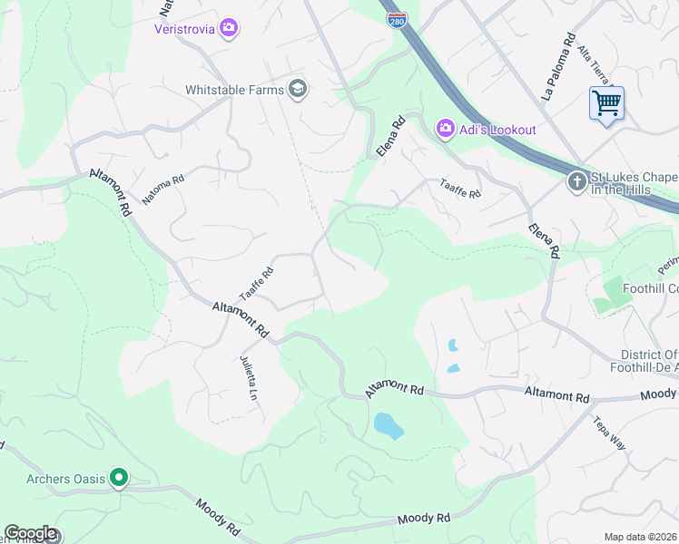 map of restaurants, bars, coffee shops, grocery stores, and more near 26910 Dezahara Way in Los Altos Hills