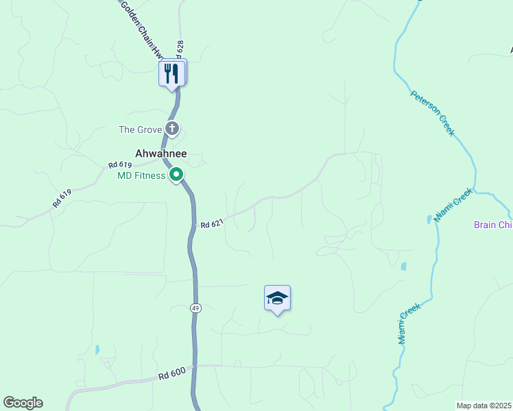 map of restaurants, bars, coffee shops, grocery stores, and more near 45304 Road 621 in Ahwahnee