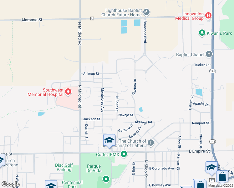 map of restaurants, bars, coffee shops, grocery stores, and more near 1451 Acoma Street in Cortez